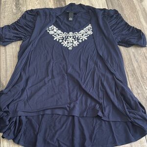 INC International Concepts Blue Tunic with Embellished Design